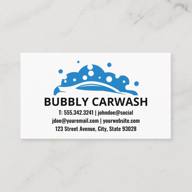 Soap Bubbles Car Wash Logo Visitenkarte (Vorderseite)