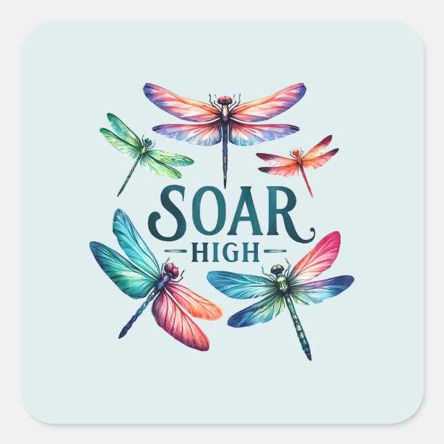 Soar High - Artistic Dragonfly Quadratischer Aufkleber (Vorderseite)