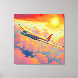 Soaring Airplane - Vibrant Painterly Style Art Leinwanddruck