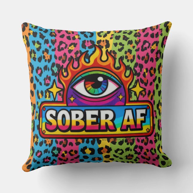 Sober AF - Rainbow Leopard Print -  Kissen (Rückseite)