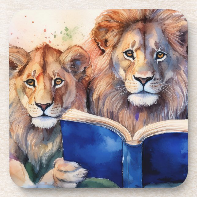 Sober Lion Pride Lesen von Big Book Erholung Getränkeuntersetzer (Vorderseite)