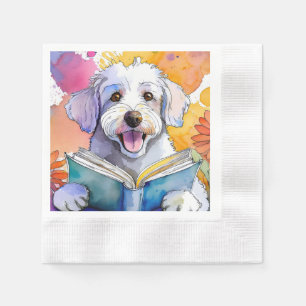 Sober Schnoodle Dog Reading Big Book Erholung Serviette