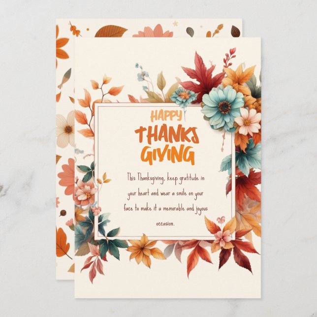 Sober Thanksgiving Cards with Fall Flowers Einladung (Vorne/Hinten)