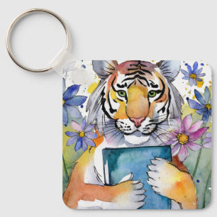 Sober Tiger Holding Big Book OM Gebet CUSTOM Schlüsselanhänger