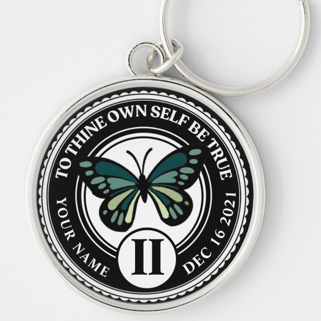 Sobriety Medallion mit Green Butterfly Erholung Schlüsselanhänger (Vorne)