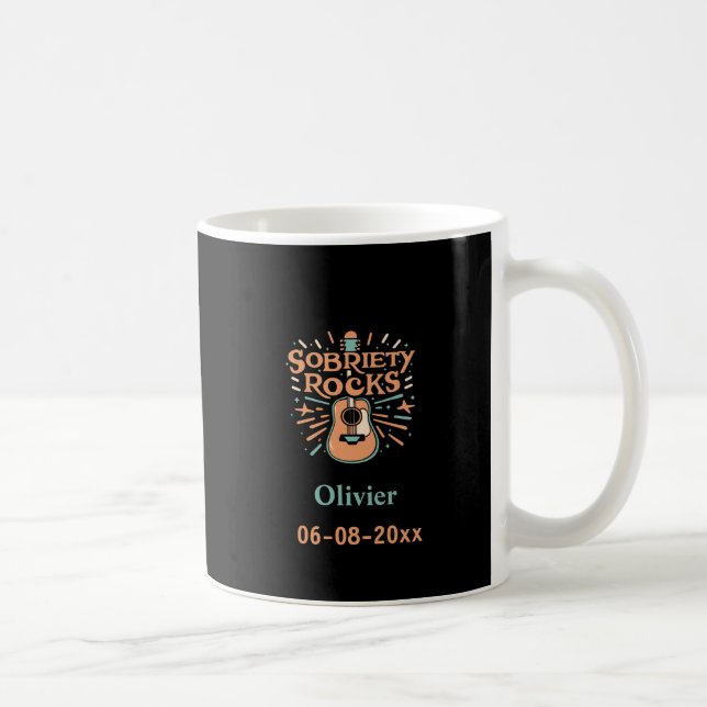 Sobriety Rocks Gitarre, Sober Date & Individuelle  Kaffeetasse (Rechts)