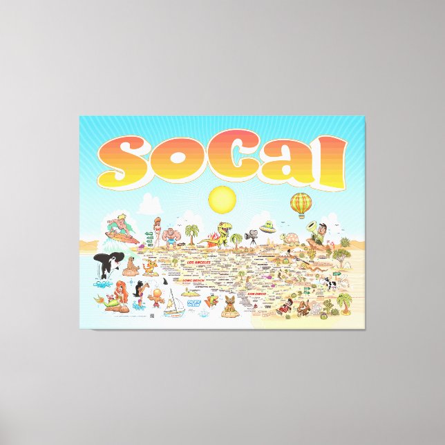 SoCal Cartoon Map Leinwanddruck (Vorderseite)
