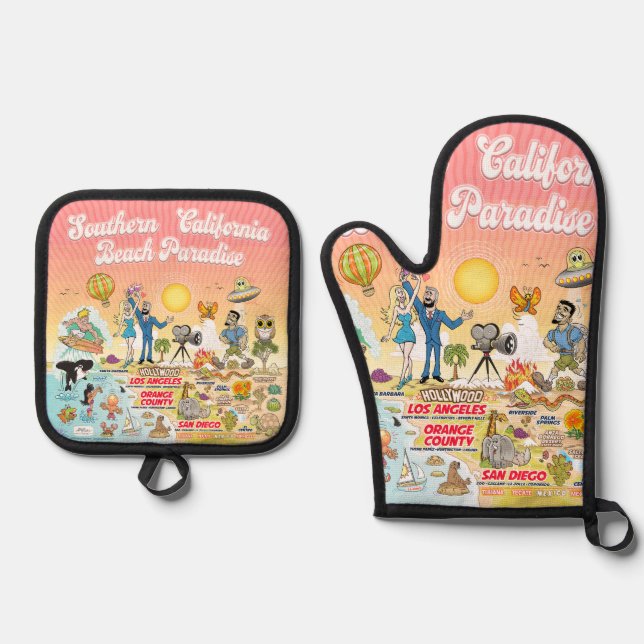 SoCal-Strandparadies Ofenhandschuh & Topflappen-Set (Vorderseite)