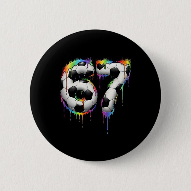 Soccer 67 Six Seven Funny Gen Alpha Meme Rainbow D Button (Vorderseite)