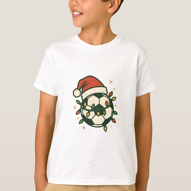 Soccer Ball Christmas Lights Santa Hat Funny  T-Shirt (Vorderseite)