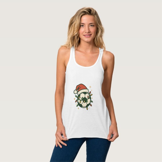 Soccer Ball Christmas Lights Santa Hat Funny  Tank Top (Vorderseite Vollansicht)
