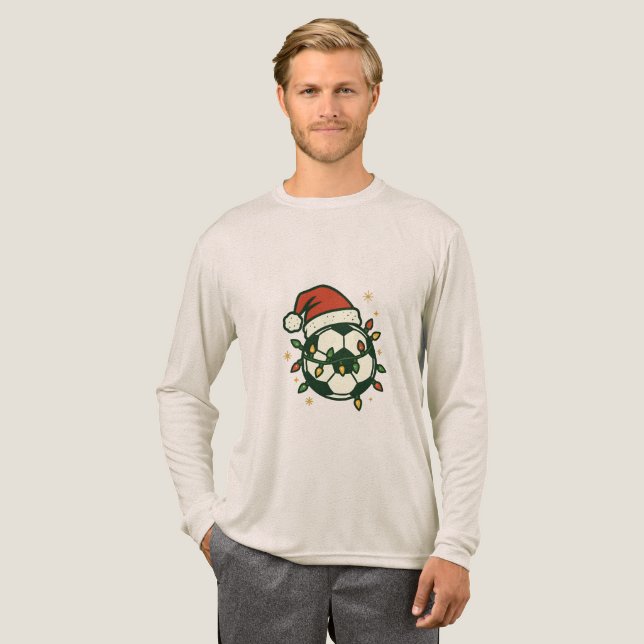 Soccer Ball Christmas Lights Santa Hat Funny  Tri-Blend Shirt (Volle Vorderseite)