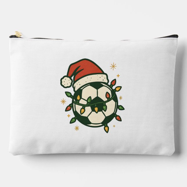 Soccer Ball Christmas Lights Santa Hat Funny  Zubehörtasche (Vorderseite)