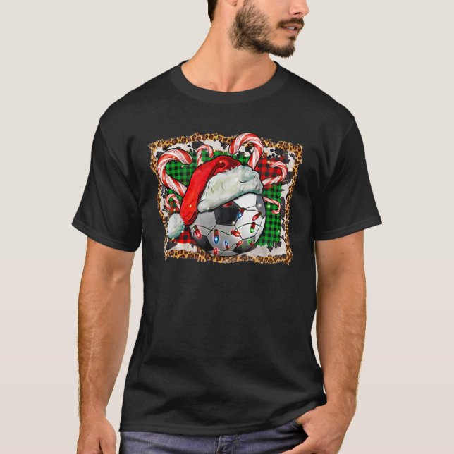 Soccer Ball Christmas With Hat And Candy Cane Spor T-Shirt (Vorderseite)
