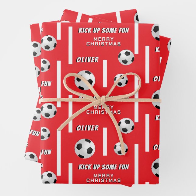 Soccer Ball Football Sports Kids Merry Christmas Geschenkpapier Set (Beispiel)