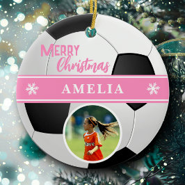 Soccer Ball Individuelle Name Frohe Weihnachts-Fot Keramik Ornament