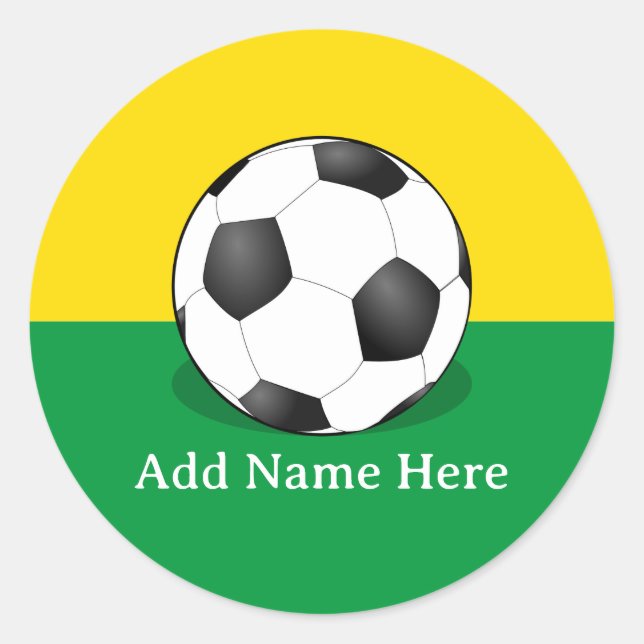 Soccer Ball on Yellow and Green Background Runder Aufkleber (Vorderseite)