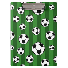 Soccer Ball Pattern on Green Stripes Klemmbrett