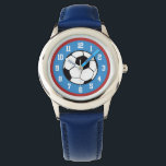 Soccer Ball Red Blue Armbanduhr<br><div class="desc">Coole Fußballuhr in Rot und Blau.</div>