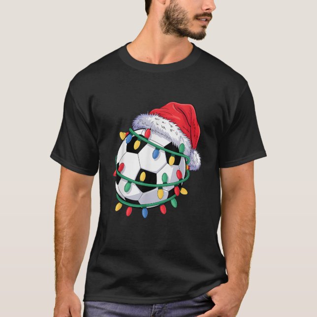 Soccer Ball Santa Hat Men Women Christmas Soccer X T-Shirt (Vorderseite)