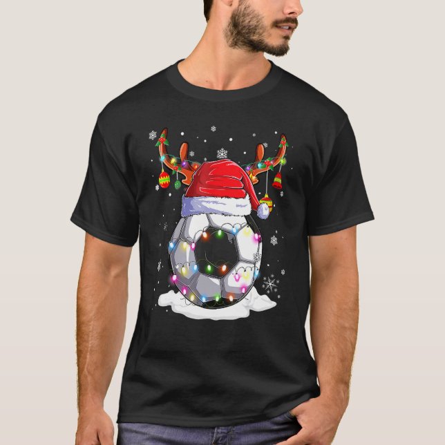 Soccer Ball Santa Hat Reindeer Christmas Lights Bo T-Shirt (Vorderseite)