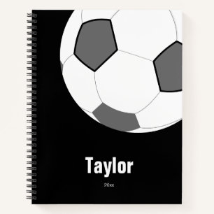 Soccer Ball Schwarz-weiß Name Date Notebook Spiral Notizbuch