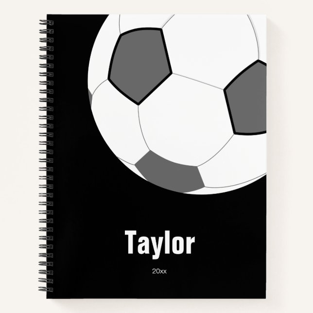 Soccer Ball Schwarz-weiß Name Date Notebook Spiral Notizbuch (Vorderseite)