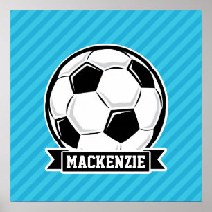 Soccer Ball; Sky Blue Stripes Poster