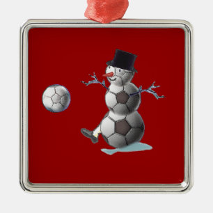 Soccer Ball Snowman Silbernes Ornament