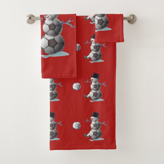 Soccer Ball Snowman Weihnachten Badhandtuch Set (Insitu)