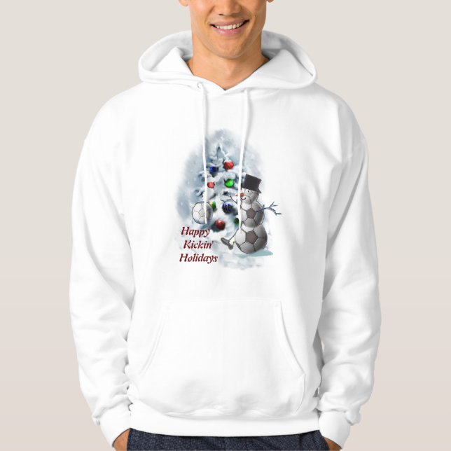 Soccer Ball Snowman Weihnachten Hoodie (Vorderseite)