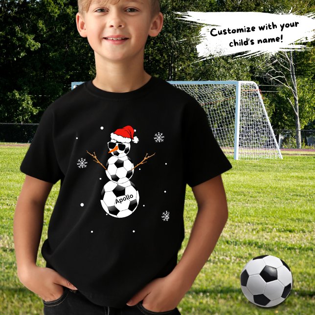 Soccer Ball Snowman Weihnachtsmannmütze mit Kinder T-Shirt (Von Creator hochgeladen)