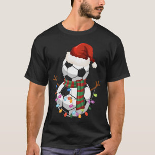 Soccer Ball Snowman Weihnachtsmannmütze Weihnachts T-Shirt