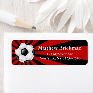 Soccer Ball Sticker Red Black Return Address Label