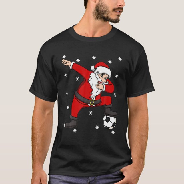 Soccer Ball Weihnachts Dabbing Weihnachtsmann Spor T-Shirt (Vorderseite)