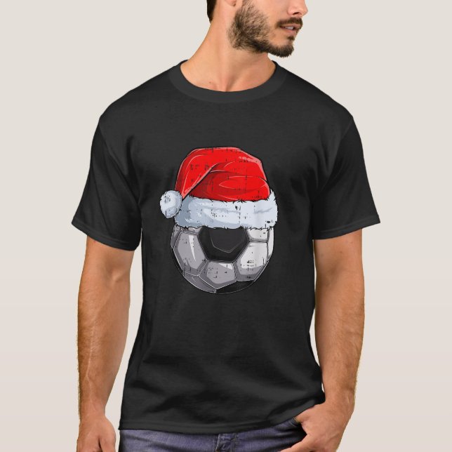 Soccer Ball Weihnachtsmannmütze Weihnachten Pajama T-Shirt (Vorderseite)