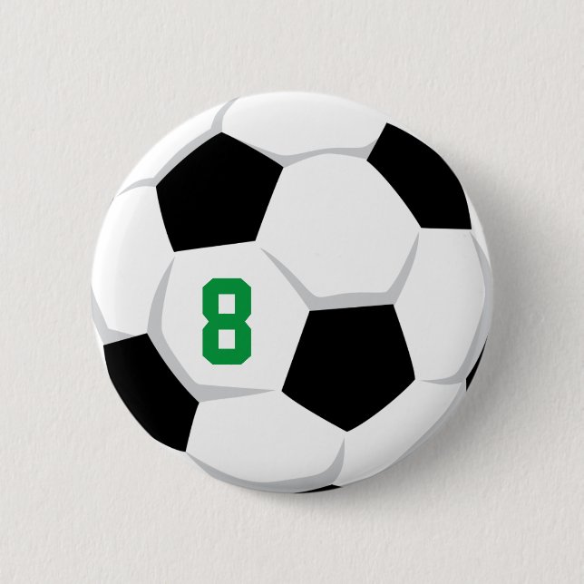 Soccer Ball White Black Green Custom Team Number Button (Vorderseite)