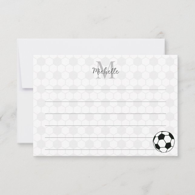 Soccer Balls Black and White Custom Lined Monogram Mitteilungskarte (Vorderseite)