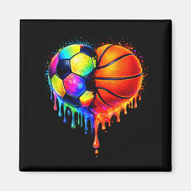 Soccer Basketball Drip Heart Srts Valentines Day M Magnet (Vorne)