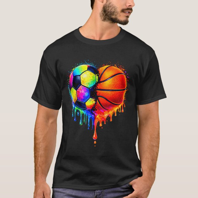 Soccer Basketball Drip Heart Srts Valentines Day M T-Shirt (Vorderseite)