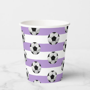 Soccer-Becher aus lila und weißem Streifen Pappbecher