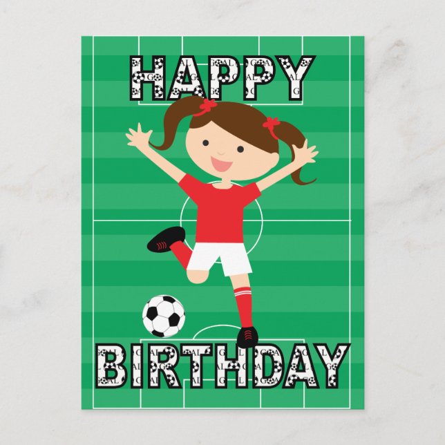 Soccer Birthday Girl 1 Red and White Postkarte (Vorderseite)