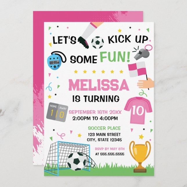 Soccer Birthday girl Invitation Einladung (Vorne/Hinten)
