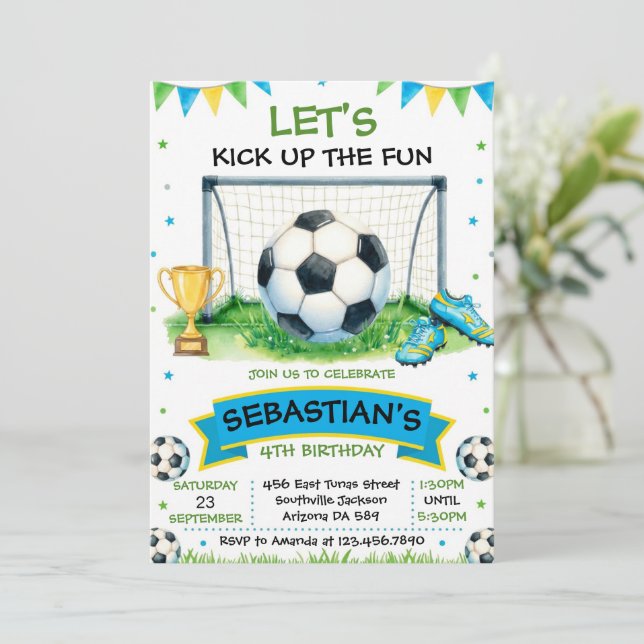 Soccer Birthday Party Invitation Einladung (Stehend Vorderseite)