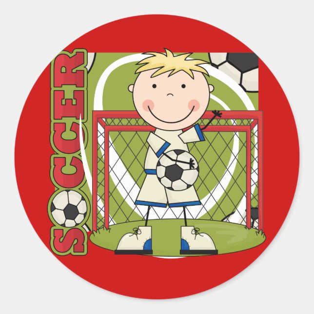 SOCCER - Blond Boy Goalie Tshirts und Geschenke Runder Aufkleber (Vorderseite)