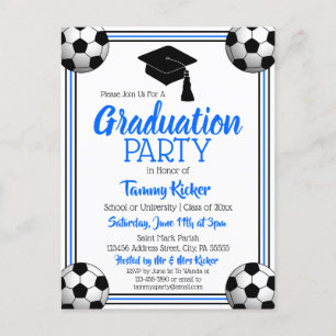 Soccer Blue & Black Graduation Party Einladungspostkarte