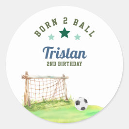 Soccer “Born Two Ball” Second Birthday Runder Aufkleber