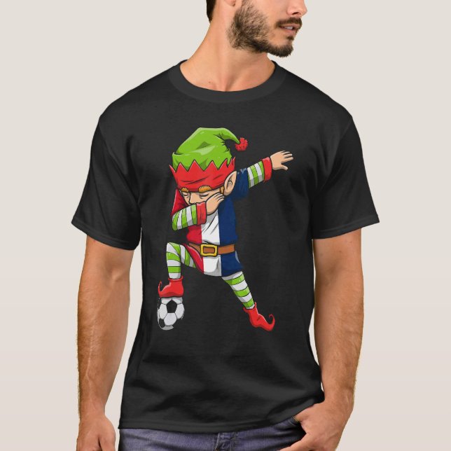 Soccer Boy Dabbing Elf Squad Christmas France Foot T-Shirt (Vorderseite)