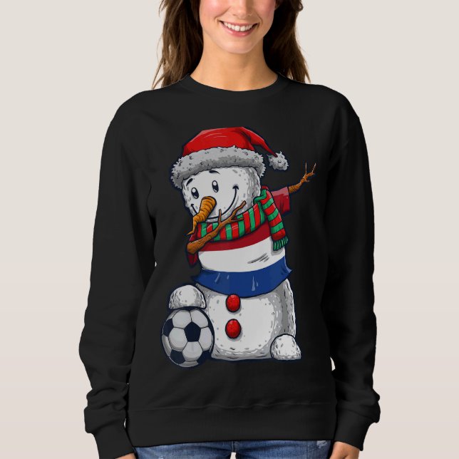 Soccer Boy Dabbing Snowman Christmas Netherlands F Sweatshirt (Vorderseite)