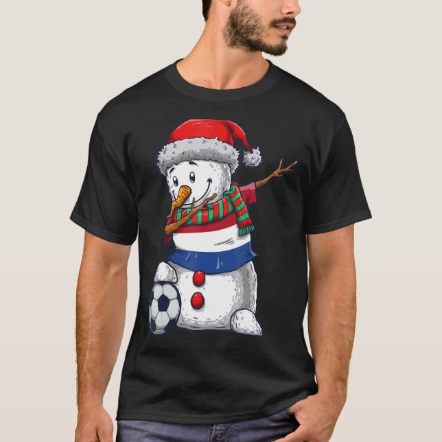Soccer Boy Dabbing Snowman Christmas Netherlands F T-Shirt (Vorderseite)